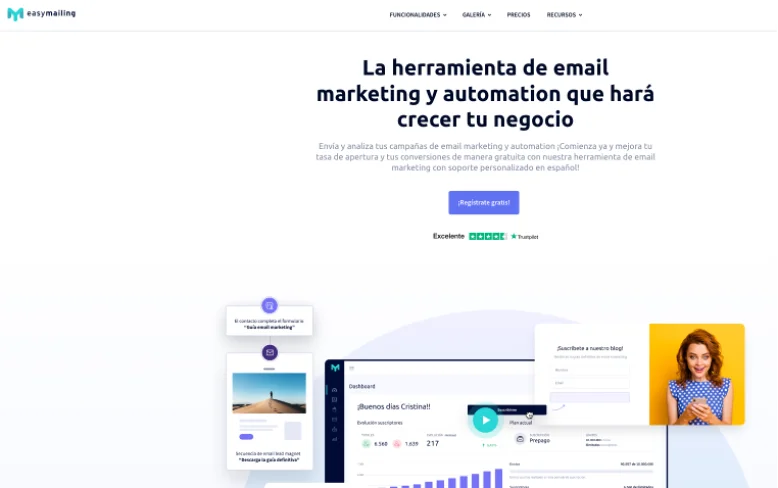 Captura de pantalla de la página web de Easymailing.