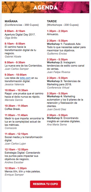 Campaña de Email Marketing con agenda para evento