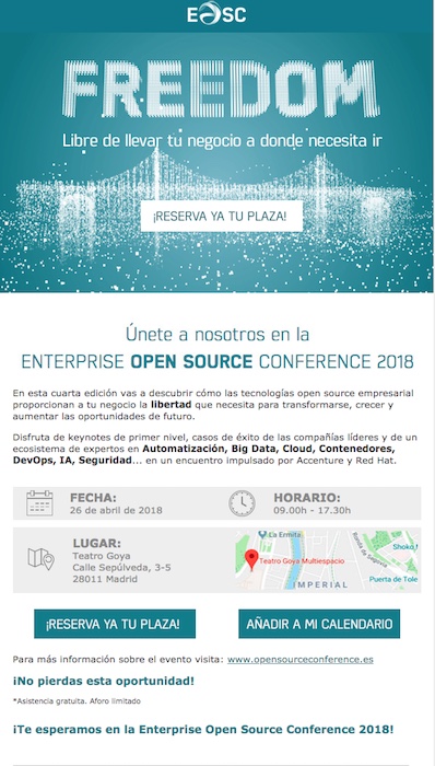 Email de invitación con la información básica