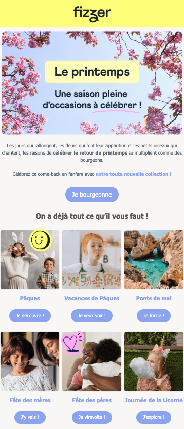 Capture d’écran de newsletter envoyée par Fizzer