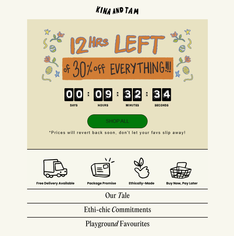 An email from Kina and Tam featuring a real-time countdown