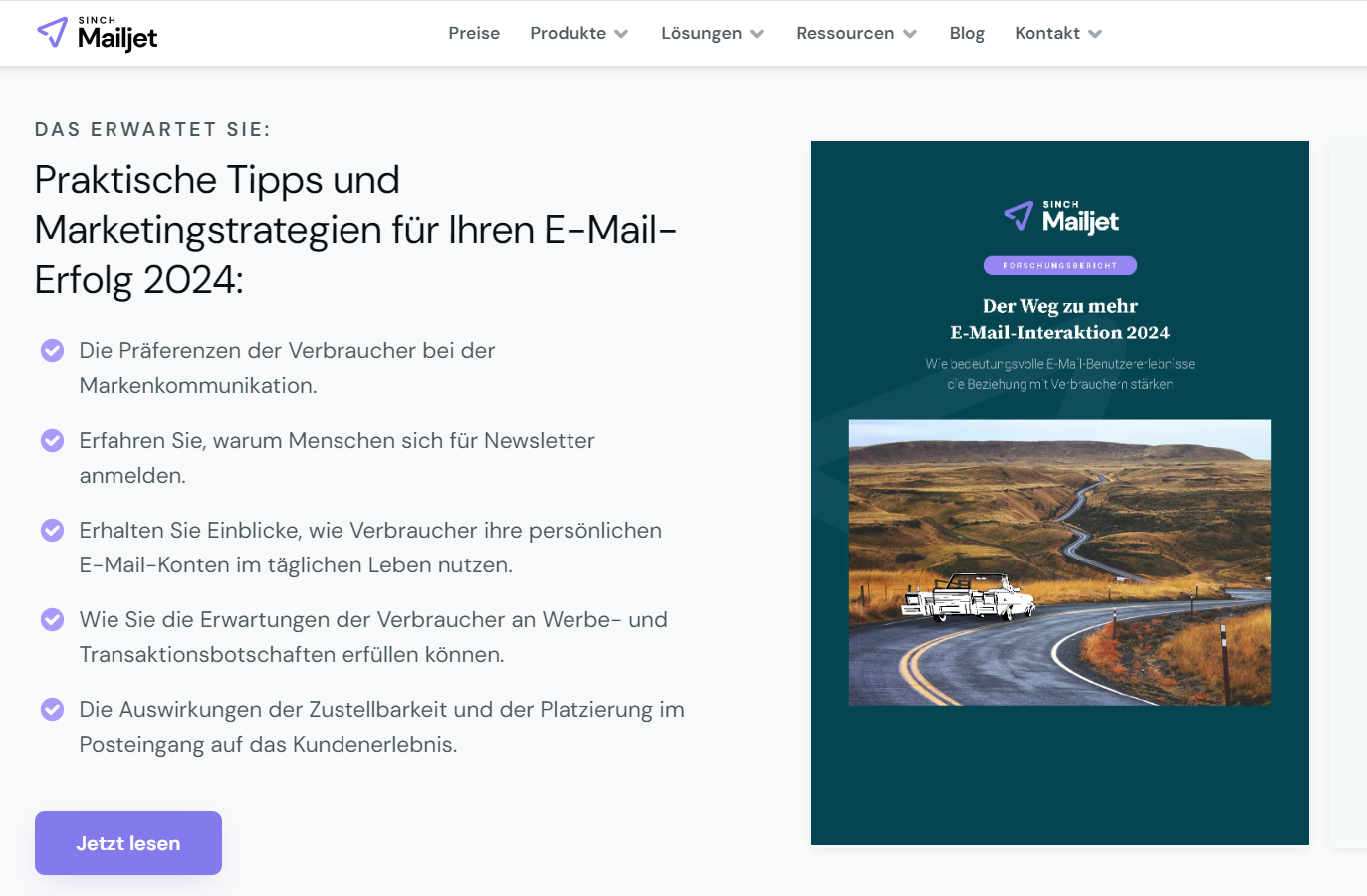Eine Landingpage von Sinch Mailjet, die eine E-Mail-Engagement-Studie genauer präsentiert.