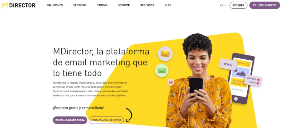 Captura de pantalla de la página web de MDirector.