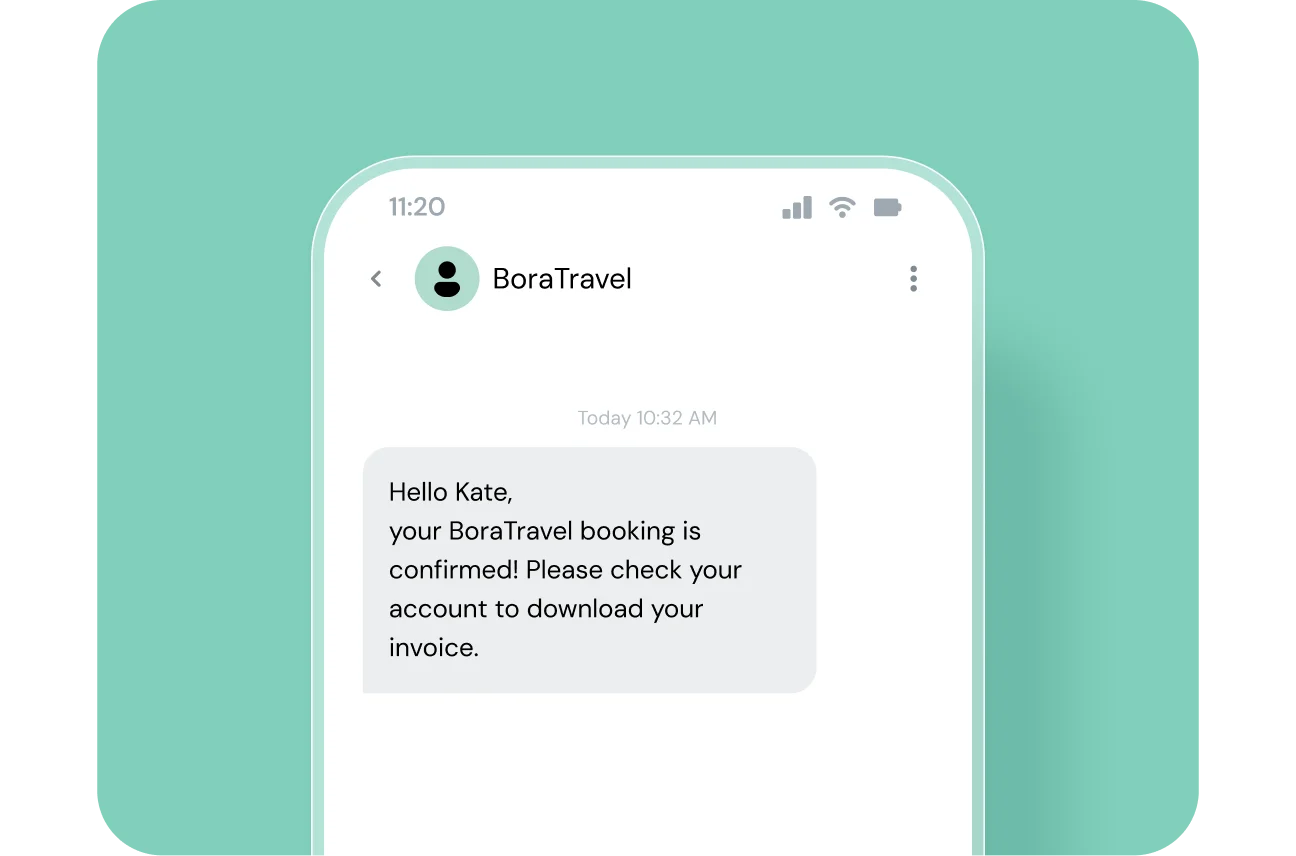 An SMS message confirming booking.