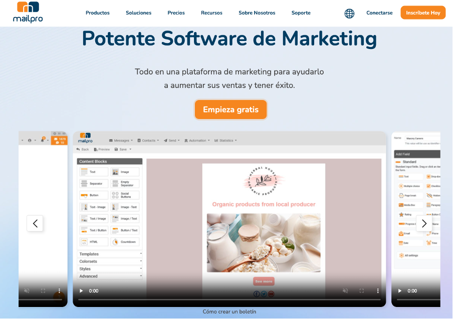 Captura de pantalla de la página web de Mailpro.