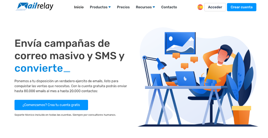 Captura de pantalla de la página web de Mailrelay.