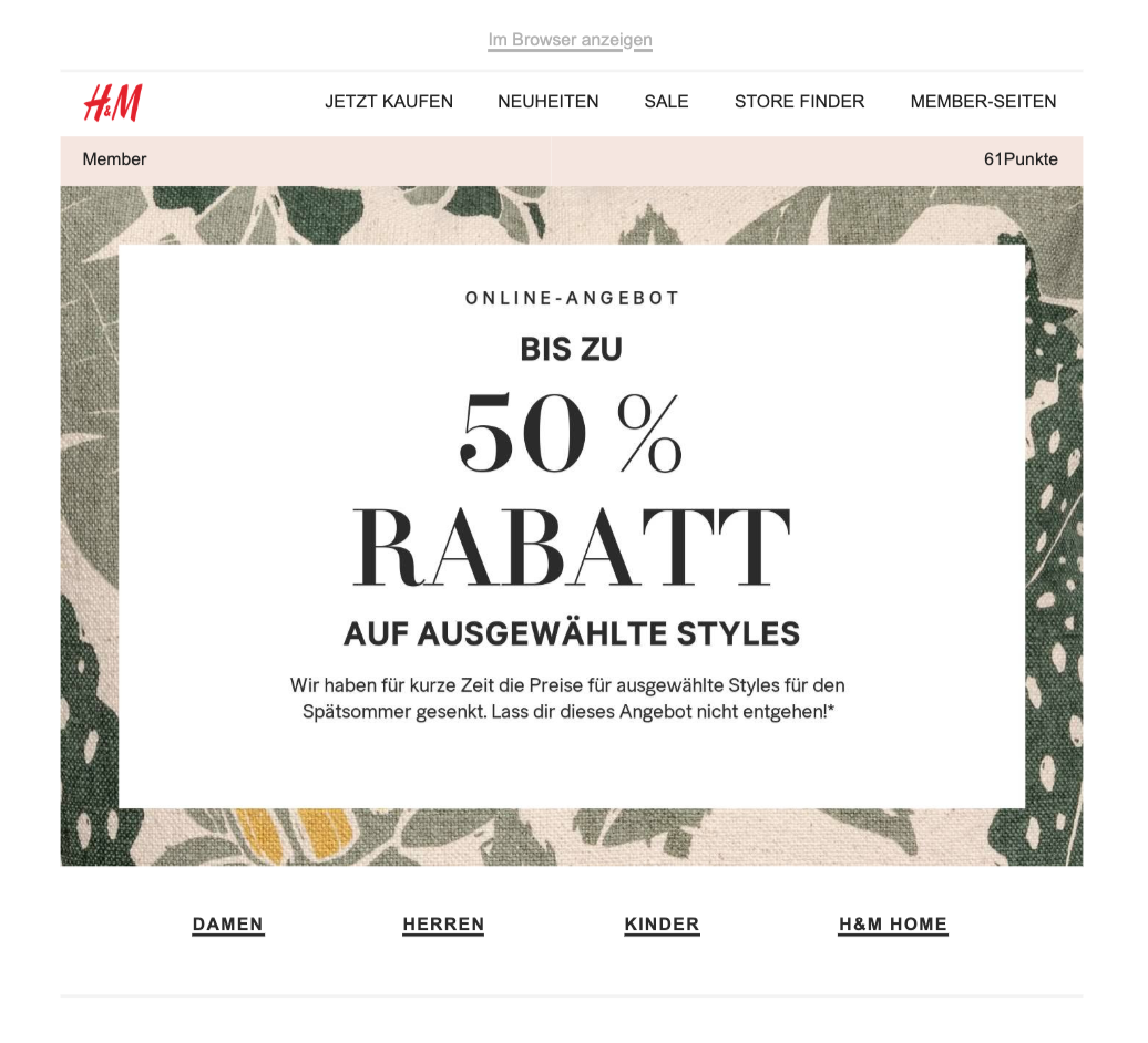 Beispiel einer Reaktivierungskampagne von H&M