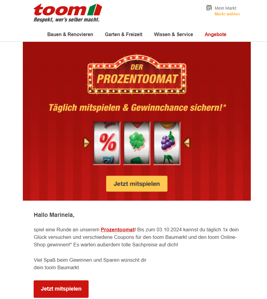 Newsletter von Toom, der ein Bild verwendet.