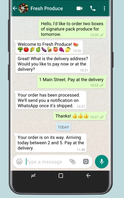 Beispiel für WhatsApp Nachrichten über WhatsApp Business