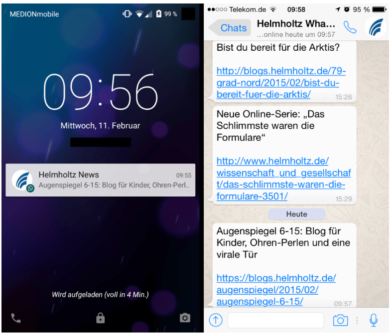 Beispiel WhatsApp Newsletter von Helmholtz