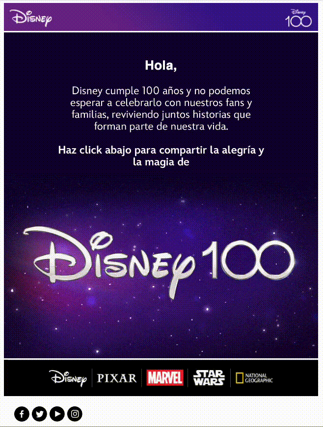 Un correo conmemorativo de Disney por su 100 aniversario.