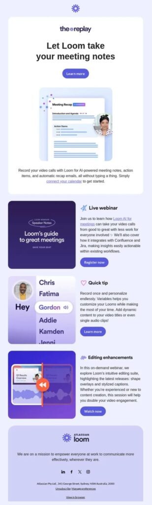 Loom lead nurturing email introducing AI product updates.