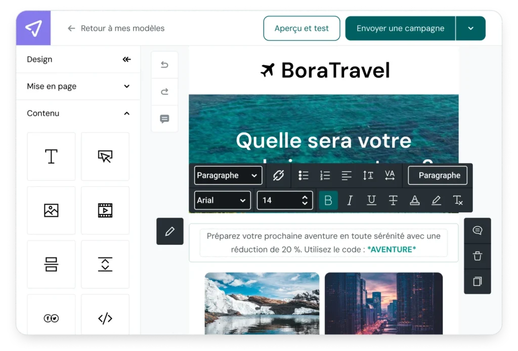 Illustration représentant l'éditeur d'emails de Mailjet