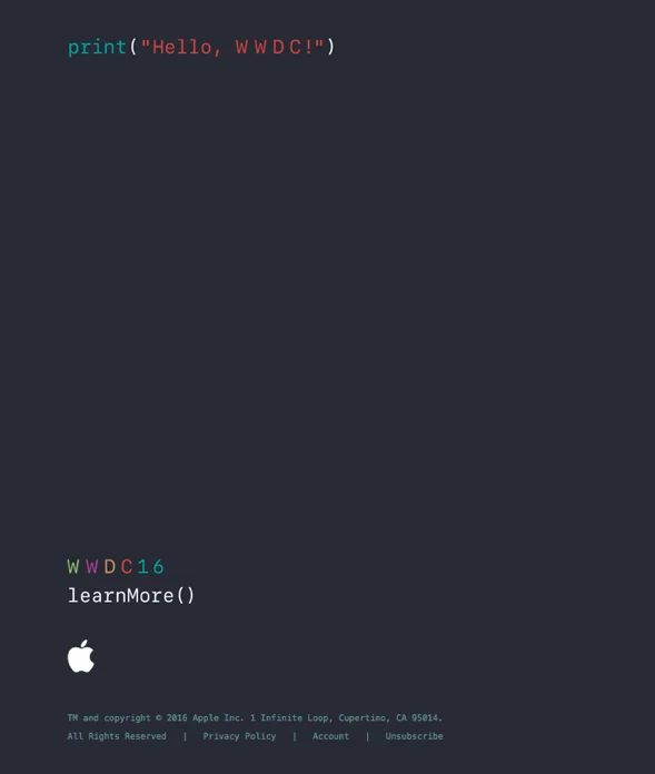 Email promotion from Apple during WWDC16 event