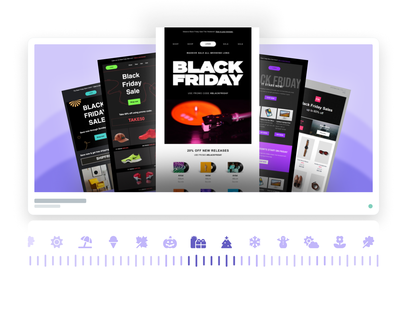 Black Friday email newsletter templates displayed on mobile and desktop screens with promotional sale designs.