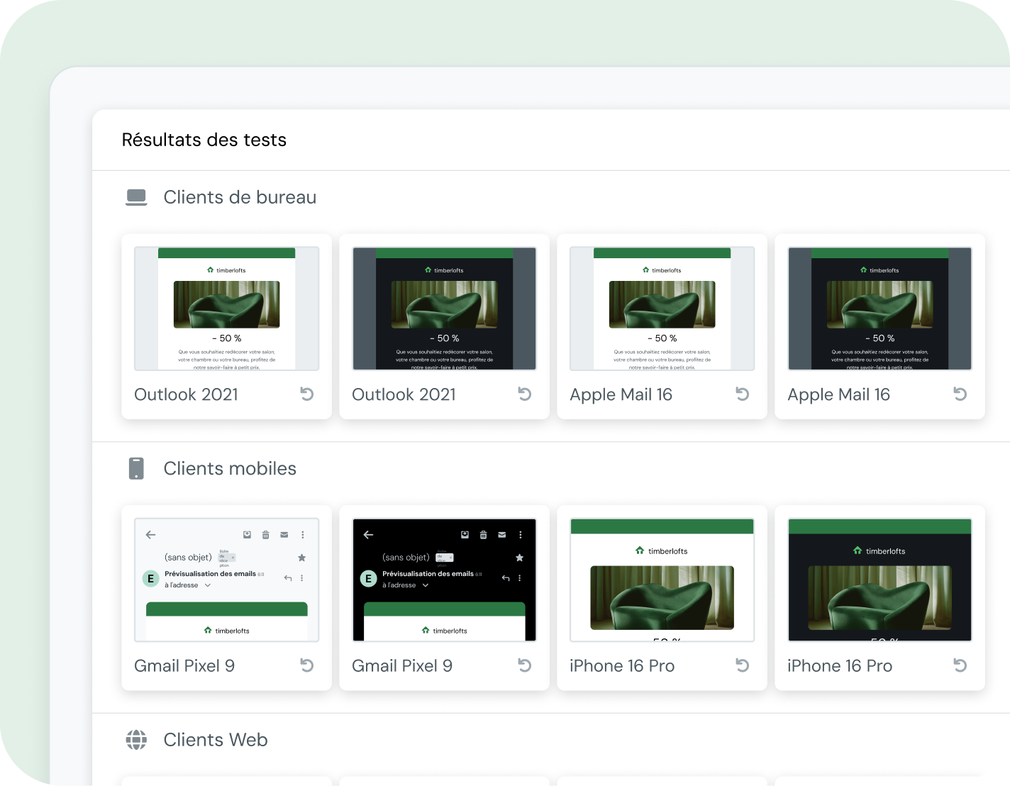 Aperçu des emails sur plusieurs appareils pour une campagne de bienvenue avec fonctionnalités de personnalisation et de commentaires clients dans Mailjet