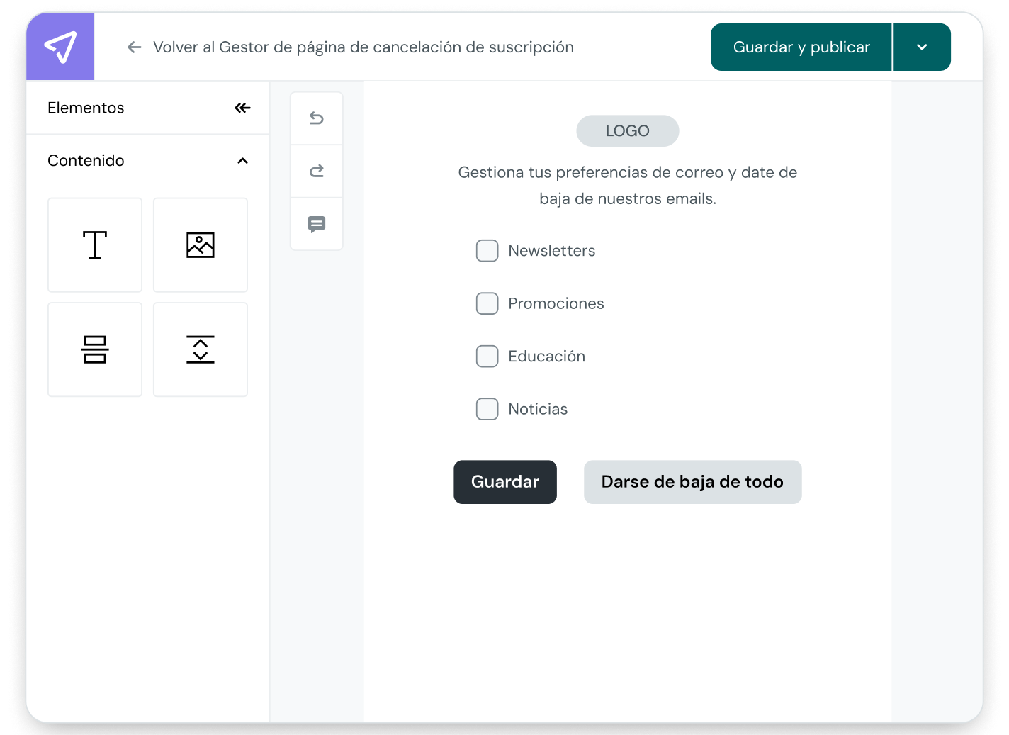 Mailjet Unsubscribe Page Manager preview showing options for Default Unsubscribe, Custom Unsubscribe, and Preference Center layouts with publish and customize buttons.